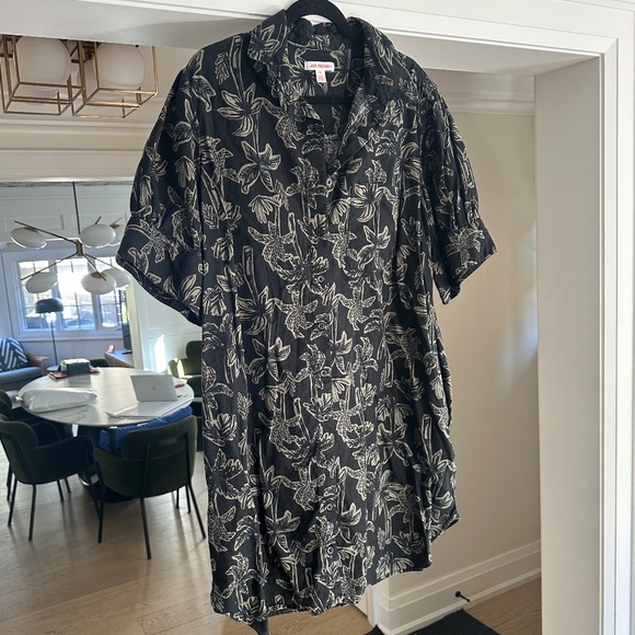 JOE FRESH Linen Blend Black & Sage Palm Print Short Sleeve Shirt Dress - Size XL - Picture 3 of 12